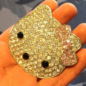Large Hello Kitty Rhinestone Crystal Belt Buckle - Light Pink Bow